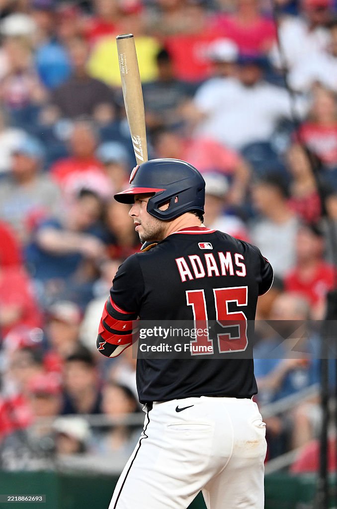 Nationals Riley Adams Riley Adams of the Washington Nationals bats against the Chicago Cubs ...