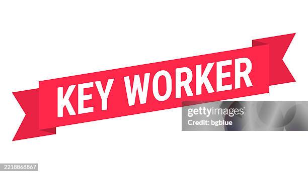 key worker - red banner on white background - essential workers vector stock illustrations