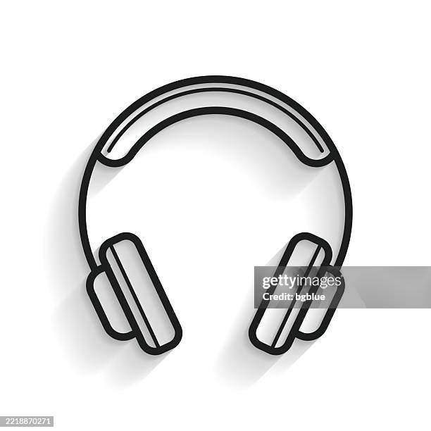 headphones. line icon with long shadow on white background - wireless headphones white background stock illustrations