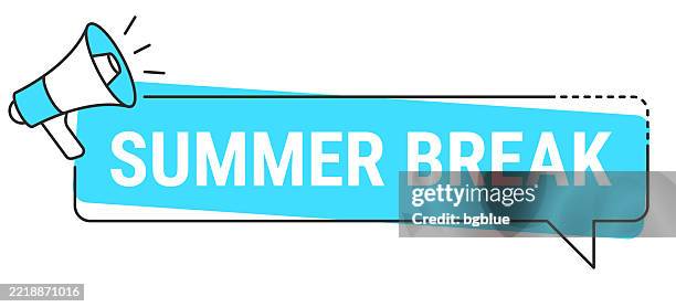 summer break - speech bubble and megaphone on white background - broken box icon stock illustrations