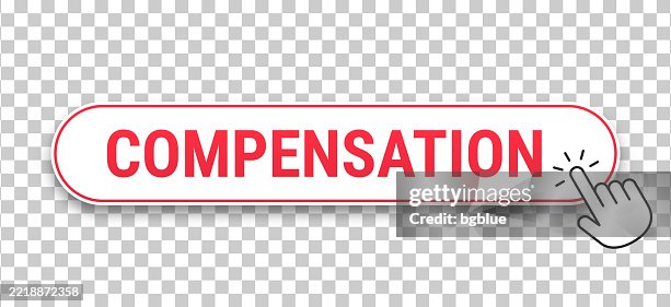 Compensation - 3D click web button with hand cursor on blank background Compensation - 3D click web button with hand cursor on blank background