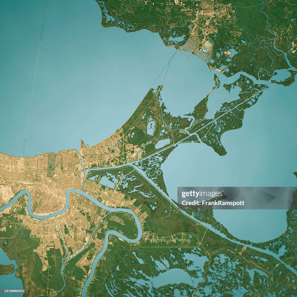 Orleans Parish LA Satellite Topographic Map 3D Render True Color