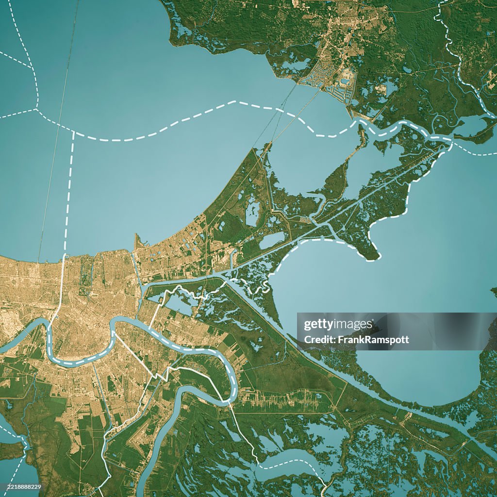 Orleans Parish LA Satellite Topographic Map 3D Render True Color Border