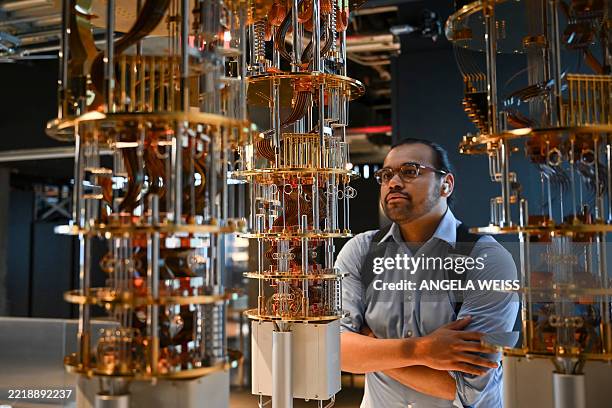 Intern Marc Sibaja looks at parts of the IBM Quantum System Two at IBM Thomas J. Watson Research Center on June 6, 2025 in Yorktown Heights, New...