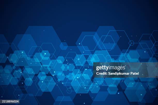 hexagons pattern on blue background. genetic research, molecular structure. chemical engineering. - honeycomb pattern stock illustrations