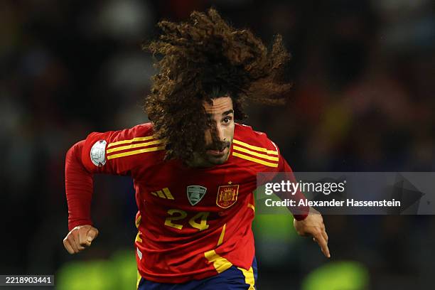 Marc Cucurella of Spain looks on the UEFA Nations League 2025 semifinal match between Spain and France at Stuttgart Arena on June 05, 2025 in...