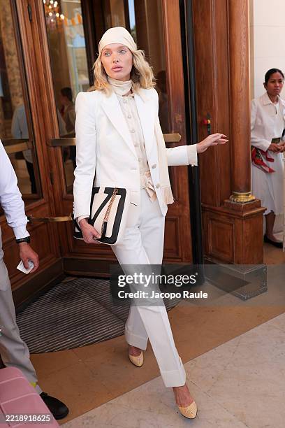 Elsa Hosk is seen leaving Hotel Carlton during day ten of the 78th Cannes Film Festival on May 22, 2025 in Cannes, France.