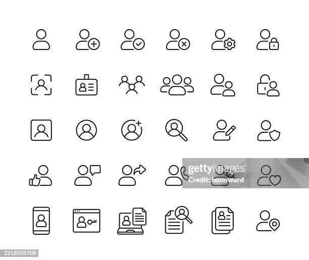 stockillustraties, clipart, cartoons en iconen met user account line icons. pixel perfect. editable stroke. - bewegwijzeringspictogram