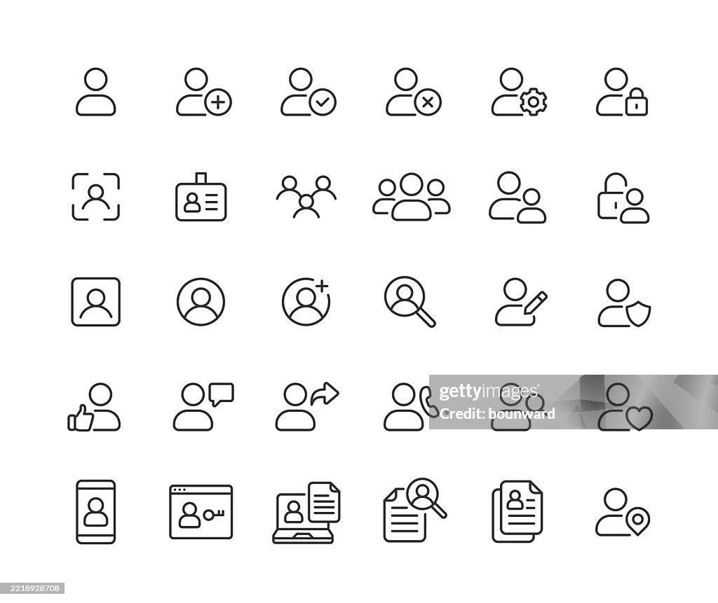User Account Line Icons. Pixel perfect. Editable Stroke.