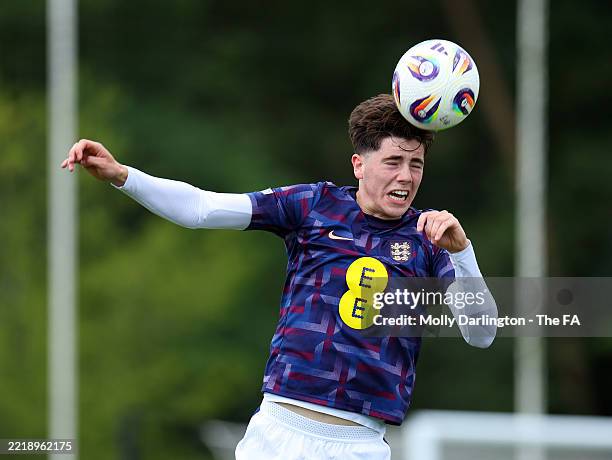 Joe Johnson of England ahead of the Men's U19 international between England and Iceland at St Georges Park on June 06, 2025 in Burton-upon-Trent,...