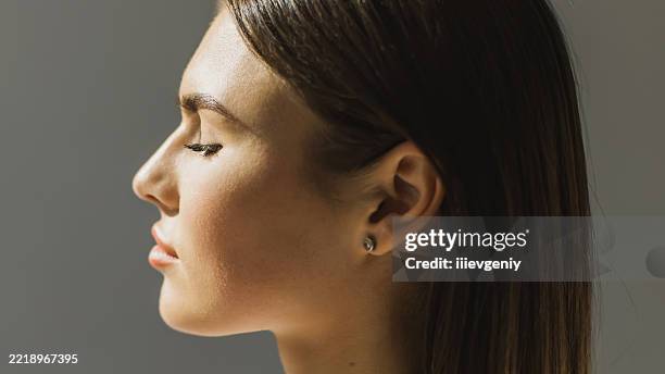 portrait of woman. skin care - cheek stock pictures, royalty-free photos & images