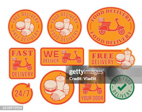 Sticker Hand Delivery Food Delivery Stickers High-Res Vector Graphic - Getty Images