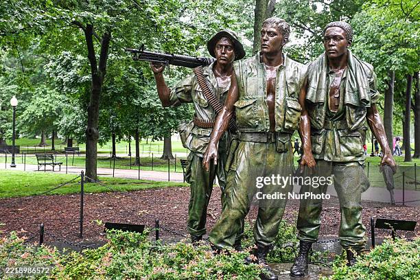 The Vietnam Veterans Memorial's Three Servicemen Statue by Frederick Hart, an outdoor monument commemorating those who served in the Vietnam War, in...