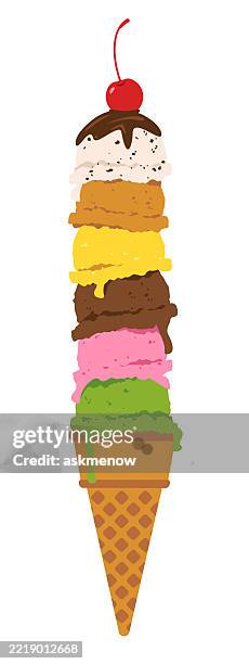 eine sehr hohe eiswaffel - eiscremewaffel stock-grafiken, -clipart, -cartoons und -symbole