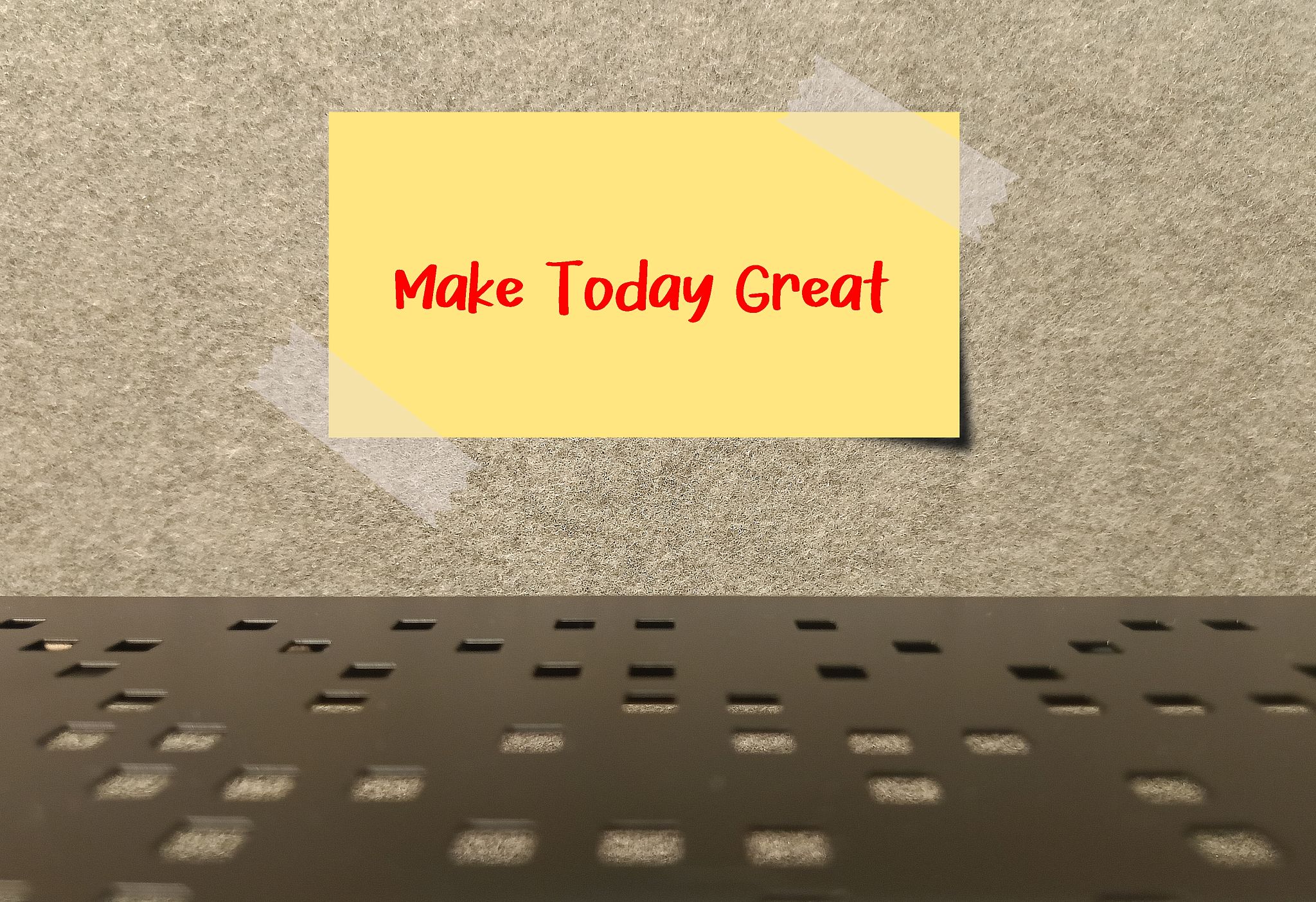 Stick note on wallpaper with affirmation written MAKE TODAY GREAT to remind oneself to cultivate a day filled with positive experiences and a sense of accomplishment Stick note on wallpaper with affirmation written MAKE TODAY GREAT to remind oneself to cultivate a day filled with positive experiences and a sense of accomplishment