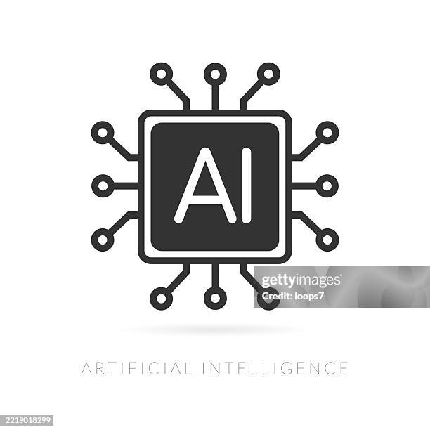 ai microchip icon with circuit connections on white background - brain tech logo stock illustrations