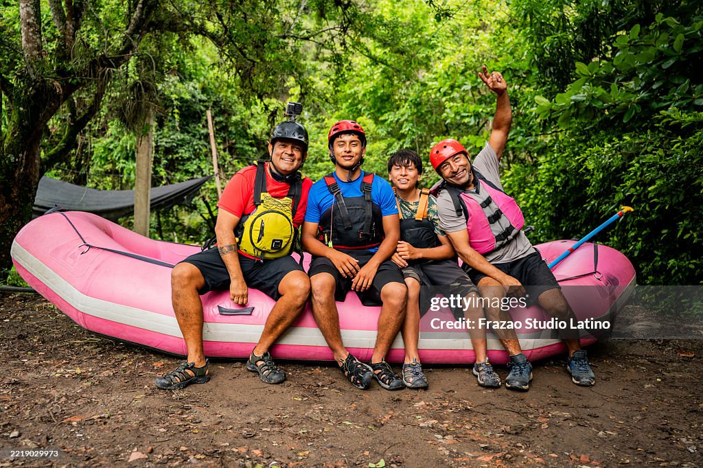 Portrait of a friends preparing for whitewater rafting