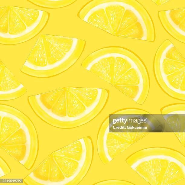watercolor hand painted lemon slices seamless pattern. spring, summer concept background. - spring summer vector stock illustrations