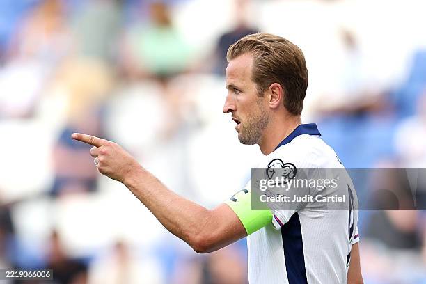 Harry Kane of England celebrates scoring his team's first goal during the FIFA World Cup 2026 European Qualifier match between Andorra and England at...