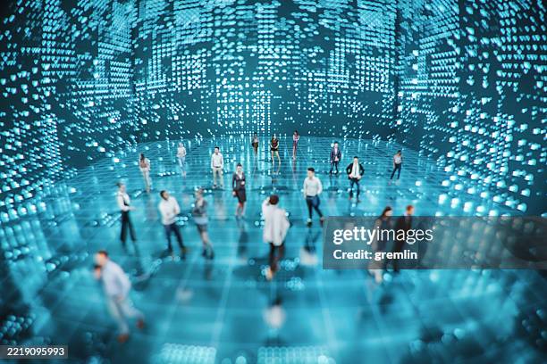 random people in vr environment - wide angle stock pictures, royalty-free photos & images