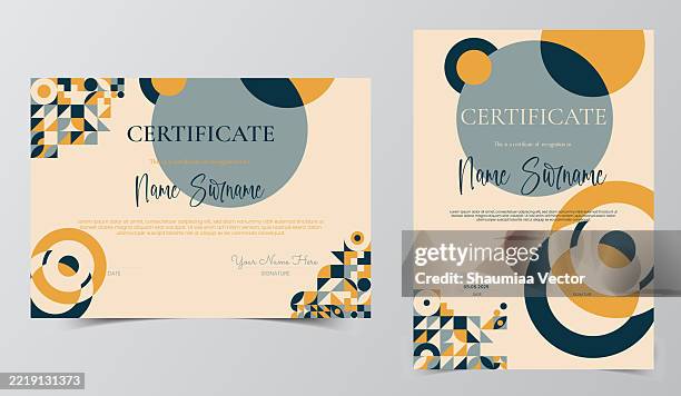 certificates of graduation and appreciation background design with geometric pattern element design - looking over edge stock illustrations
