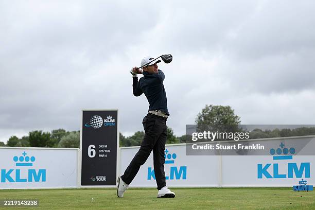 Joakim Lagergren of Sweden tees off on the sixth hole on day four of the KLM Open 2025 at The International Golfclub on June 08, 2025 in...