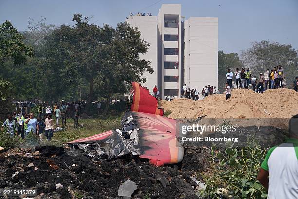 Aircraft debris at the crash site of Air India Ltd. Flight AI171 in Ahmedabad, Gujarat, India, on Thursday, June 12, 2025. An Air India Boeing 787...