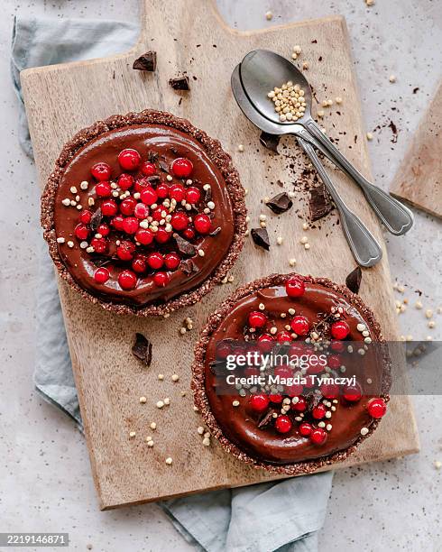 healthy homemade chocolate tartlets - baked-pastry-item stock pictures, royalty-free photos & images