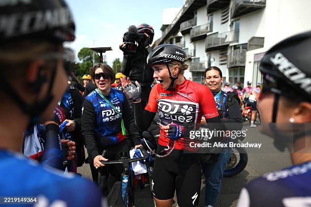 Final overall winner and Red Points Jersey winner, Ally Wollaston of New Zealand and Team FDJ - SUEZ reacts after the 10th Tour of Britain Women...