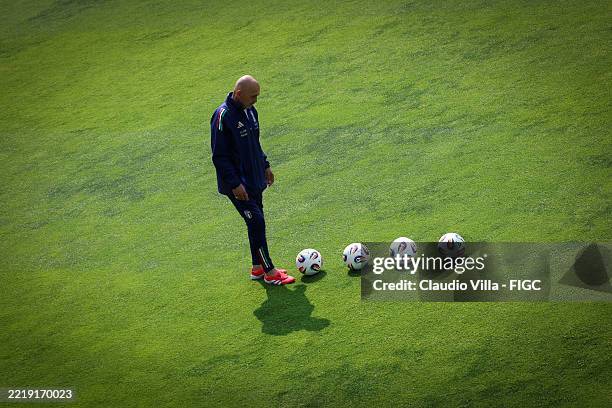 Head coach Italy Luciano Spalletti sad during Italy training session at Centro Tecnico Federale di Coverciano on June 08, 2025 in Florence, Italy.