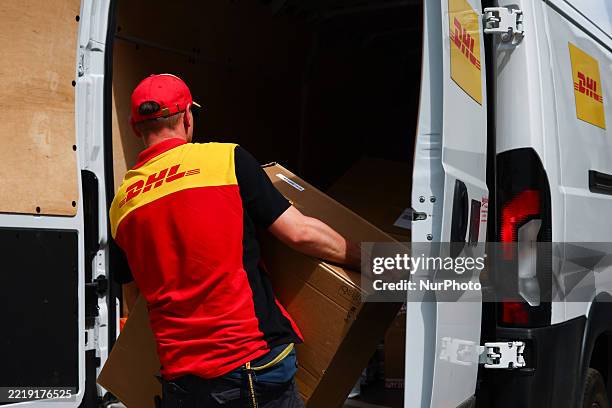 Delivery courier in Krakow, Poland on June 2nd, 2025.