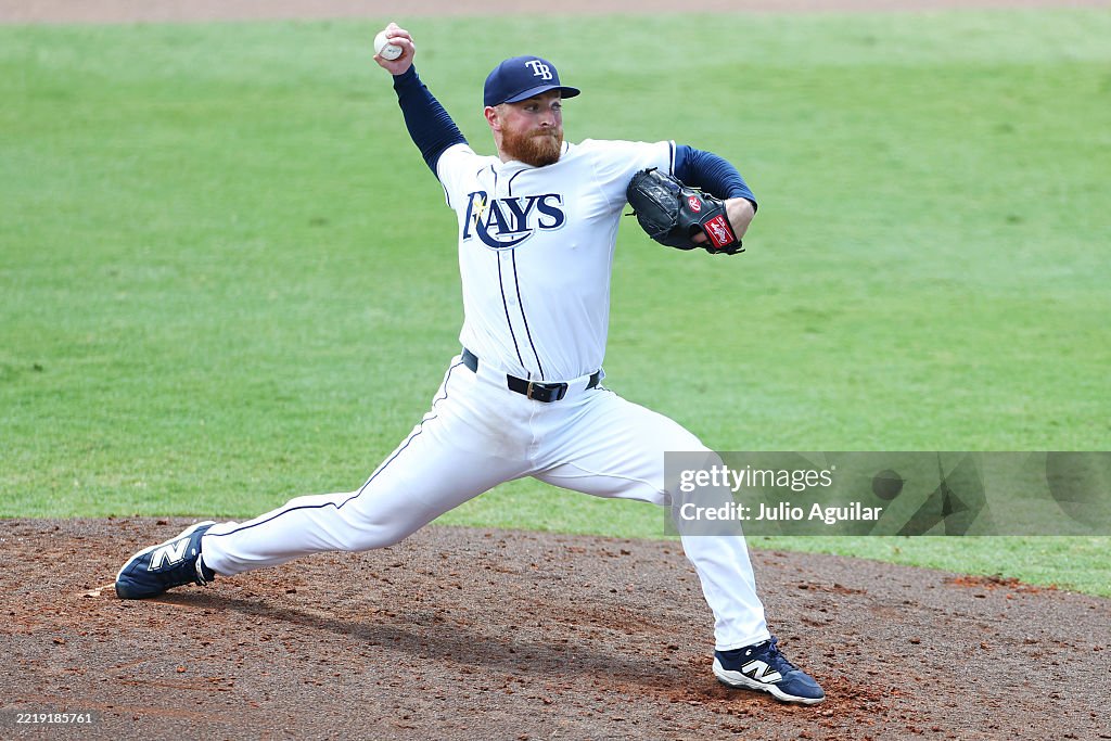 Miami Rays Drew Rasmussen of the Tampa Bay Rays delivers a pitch in the fourth ...