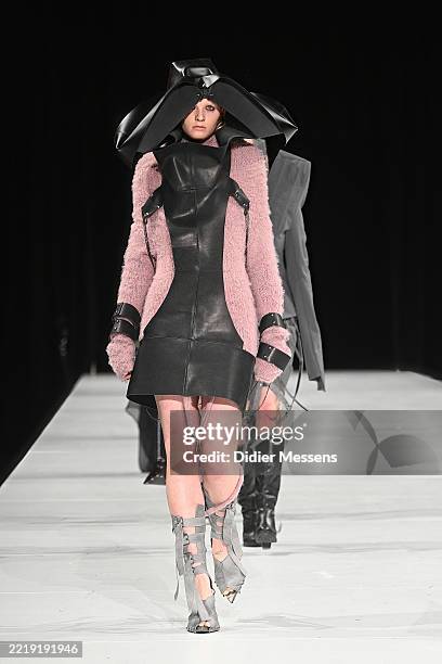 Models walk the catwalk showing the Mateusz Wyczesany,third year student, World Costumes collection at Waagnatie on June 6, 2025 in Antwerpen,...