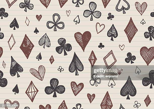 seamless playing card suit doodles illustration wallpaper - diamond solitaire stock illustrations