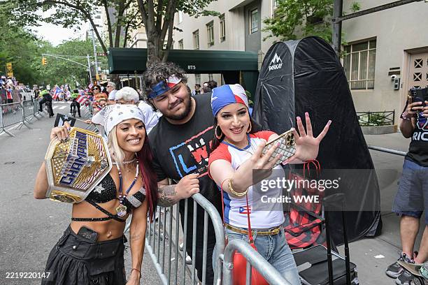 Superstar Zelina Vega with fans during The Puerto Rican Day Parade on June 8, 2025 in New York City.