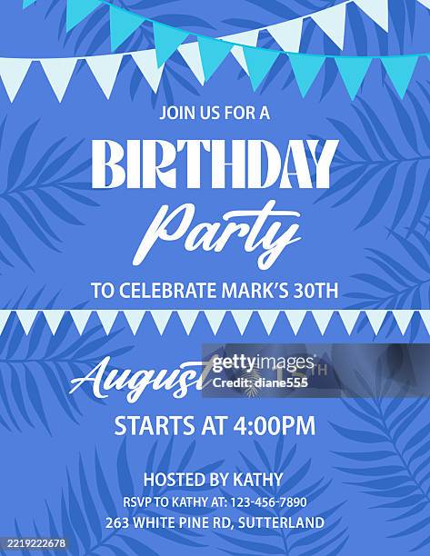 summer party invitation template with palm leaves & buntings - luau background stock illustrations