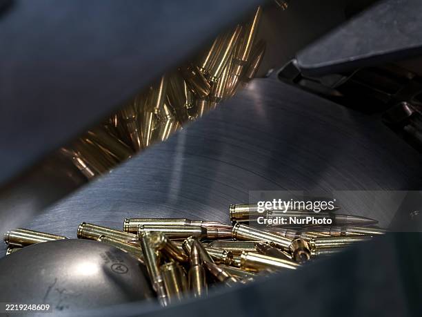 Transporters of ammunition are seen as Prime Minister of Poland Donald Tusk attends an official opening day of Project 400 - a new production hall of...