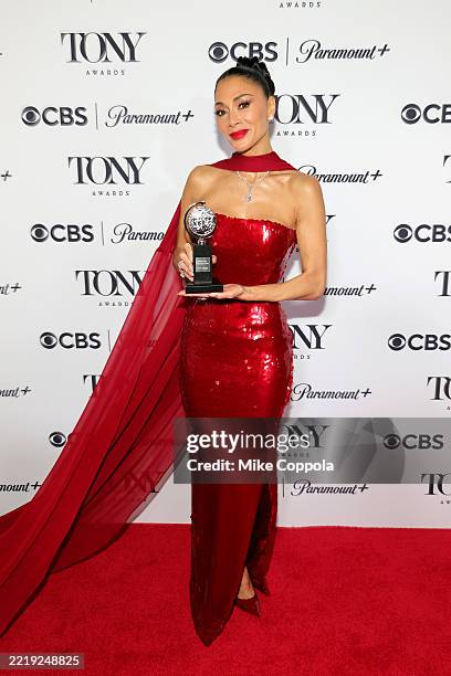 Nicole Scherzinger poses with the Best Performance by an Actress in a Leading Role in a Musical award for "Sunset Blvd." in The 78th Annual Tony...