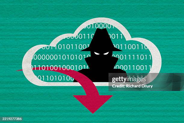 hacker downloading data from a computer system - cloud computing security stock pictures, royalty-free photos & images