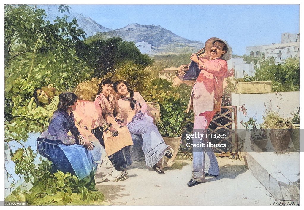 Antique famous painting from the 19th century: At Ischia by A Traidler