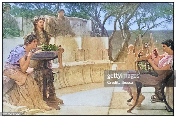 antique famous painting from the 19th century: sappho by l alma-tadema - ancient greece stock illustrations
