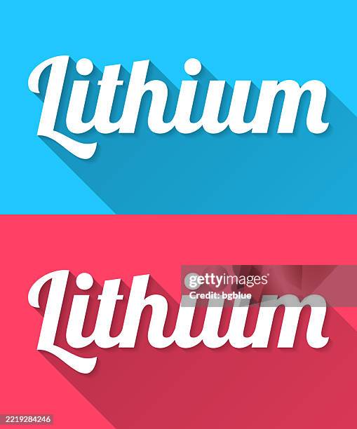 lithium - flat design with long shadow on blue and red background - lithium stock illustrations