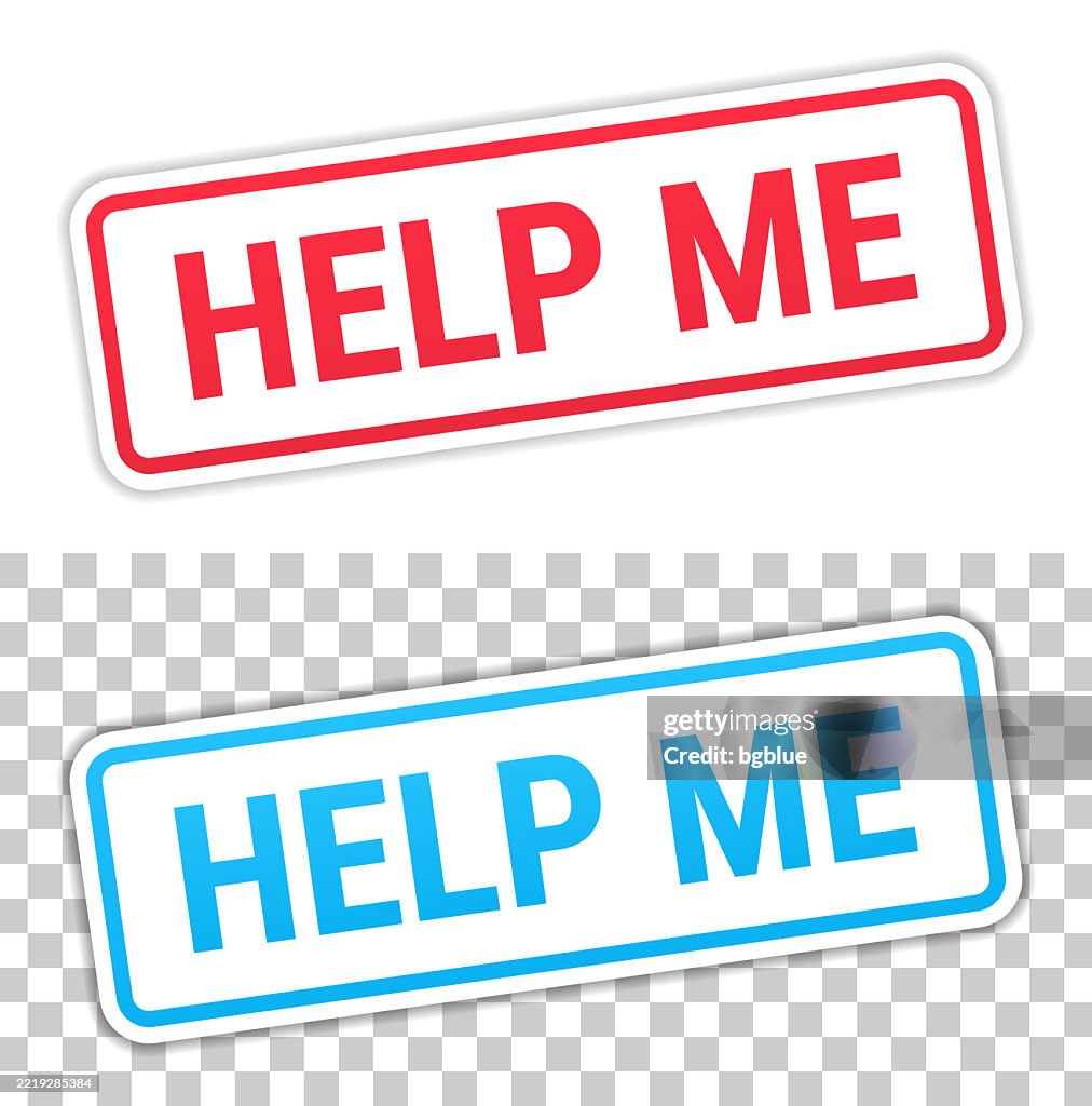 Help Label Help Me Red And Blue Labels On Blank Background High-Res Vector Graphic ...