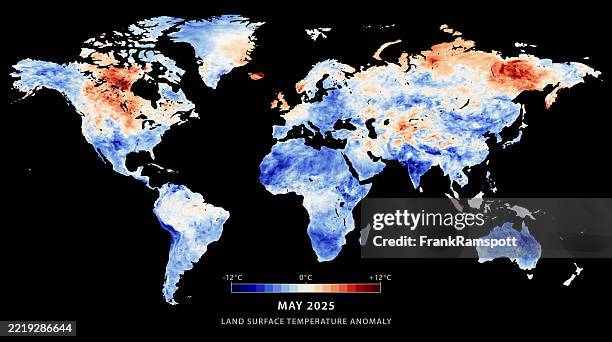 world map land surface temperature anomaly may 2025 - heat map stock illustrations