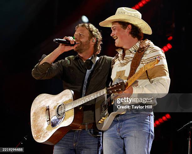 Dierks Bentley and Zach Top perform during CMA Fest 2025 at the main stage at Nissan Stadium on June 08, 2025 in Nashville, Tennessee.