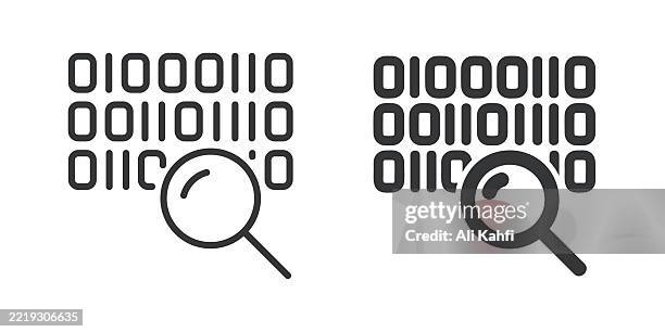 binary code thin line and glyph solid icon. editable stroke and perfect pixel isolated on transparent background - zero stock illustrations