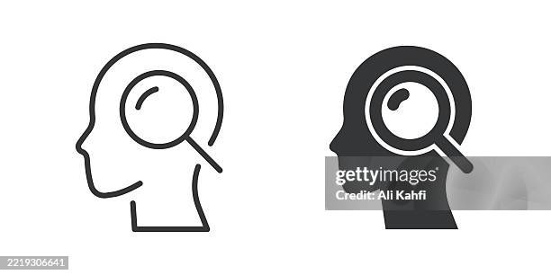 mind thin line and glyph solid icon. editable stroke and perfect pixel isolated on transparent background - glass reflection face stock illustrations