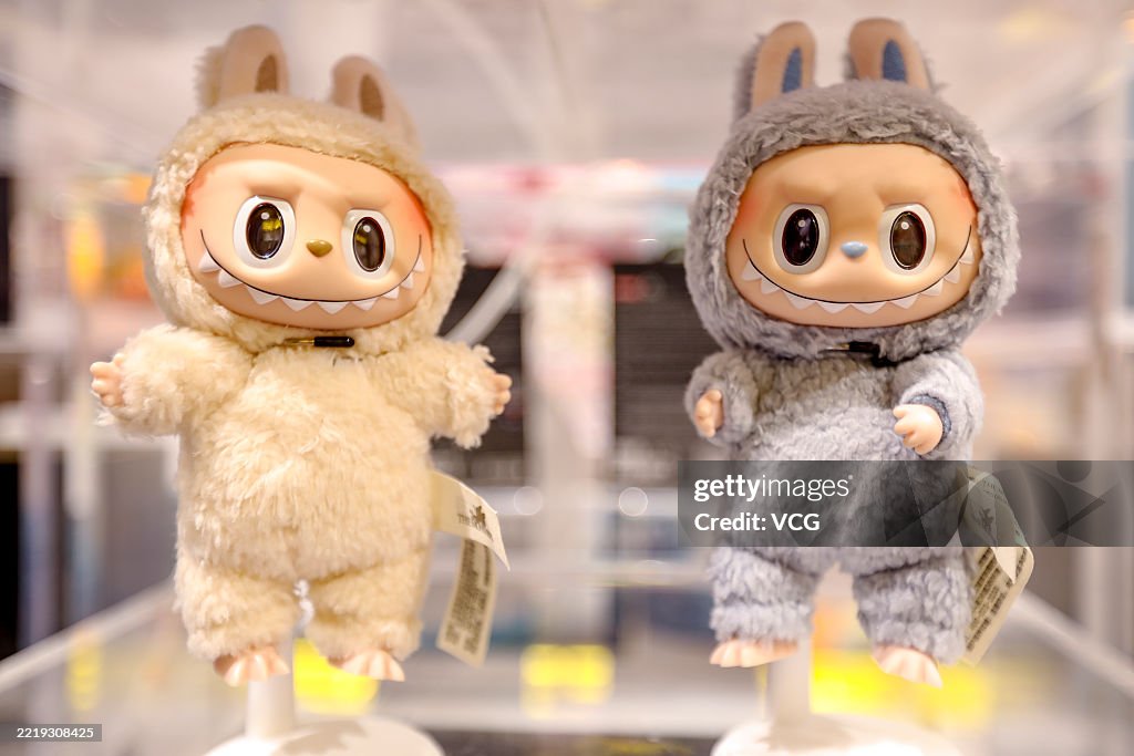 Labubusa Labubu figures and dolls are seen on display at a Pop Mart store on ...