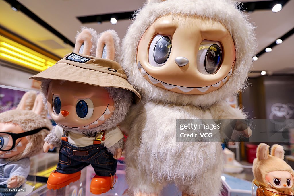 Labubusa Labubu figures and dolls are seen on display at a Pop Mart store on ...