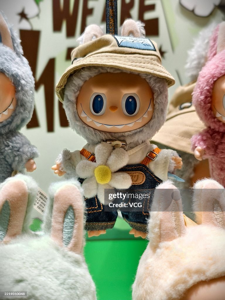 Labubusa Labubu figures and dolls are seen on display at a Pop Mart store on ...